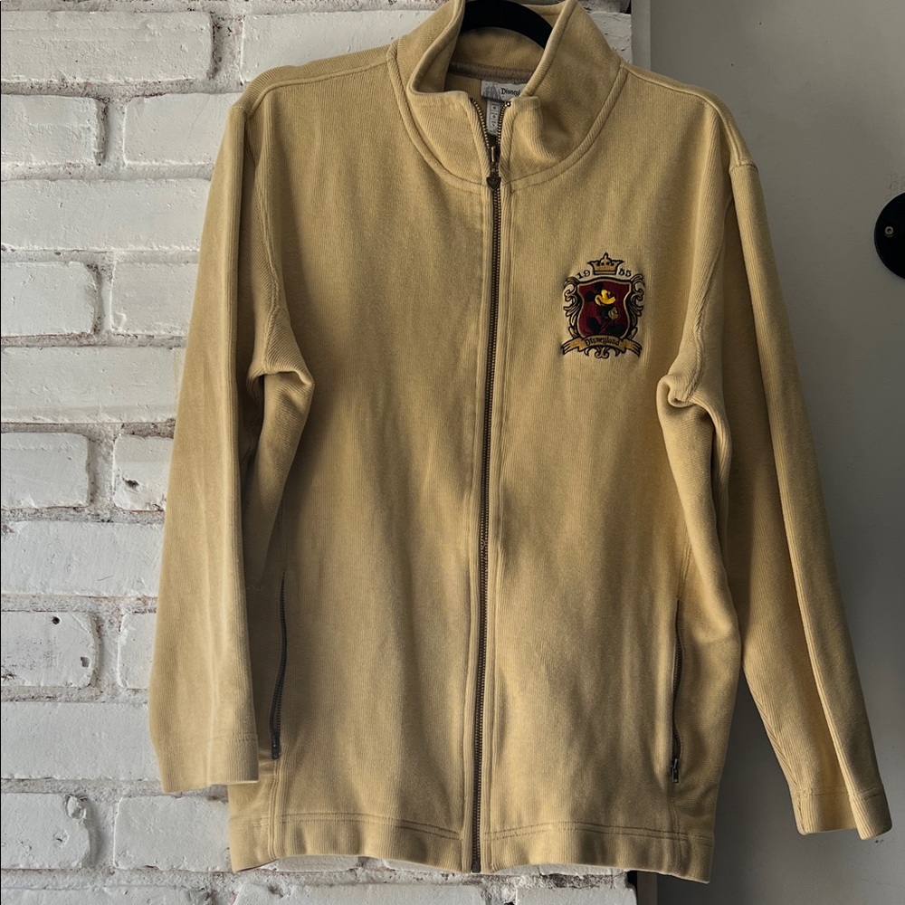 Vintage Yellow Beige Full-Zip Fleece Jacket with Embroidered Crest funnel neck